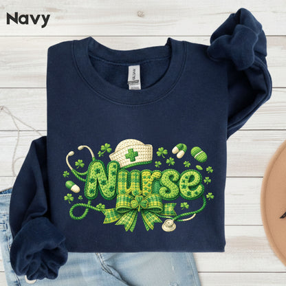 St Patrick’s Day Nurse Shirts Crochet Yarn Shamrock Sweatshirt Saint Patrick Party Tees Irish Green Sweater For Men Women Kids