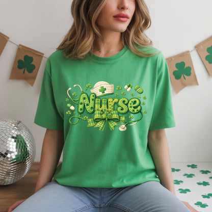 St Patrick’s Day Nurse Shirts Crochet Yarn Shamrock Sweatshirt Saint Patrick Party Tees Irish Green Sweater For Men Women Kids