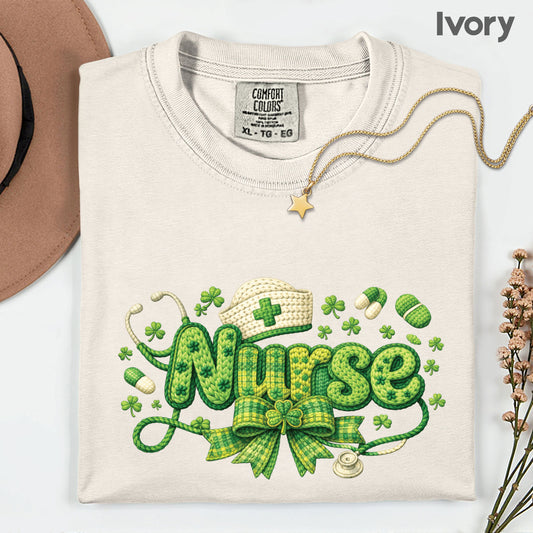 St Patrick’s Day Nurse Shirts Crochet Yarn Shamrock Sweatshirt Saint Patrick Party Tees Irish Green Sweater For Men Women Kids