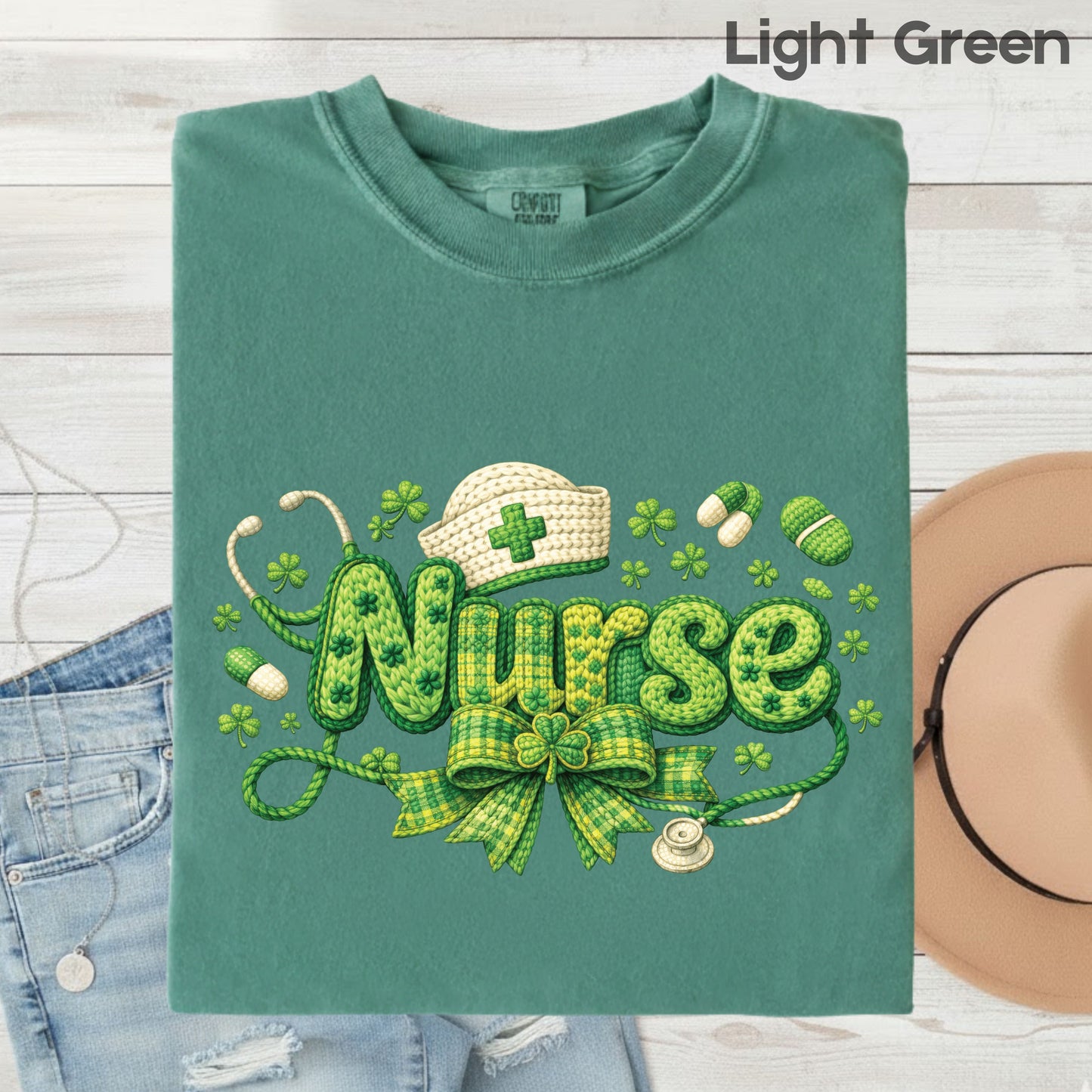 St Patrick’s Day Nurse Shirts Crochet Yarn Shamrock Sweatshirt Saint Patrick Party Tees Irish Green Sweater For Men Women Kids