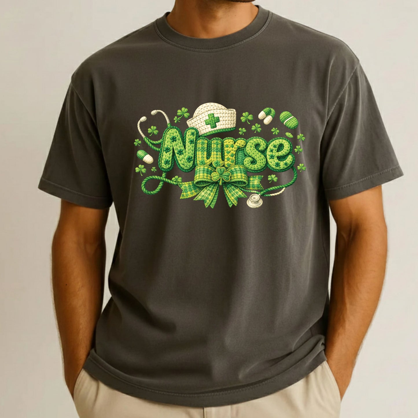 St Patrick’s Day Nurse Shirts Crochet Yarn Shamrock Sweatshirt Saint Patrick Party Tees Irish Green Sweater For Men Women Kids