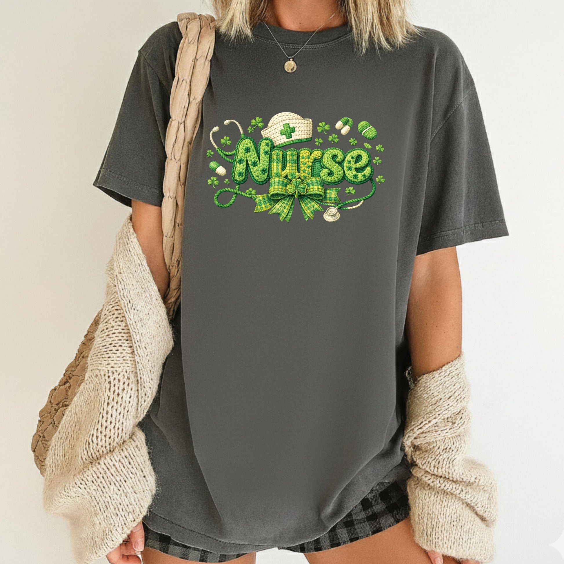 St Patrick’s Day Nurse Shirts Crochet Yarn Shamrock Sweatshirt Saint Patrick Party Tees Irish Green Sweater For Men Women Kids