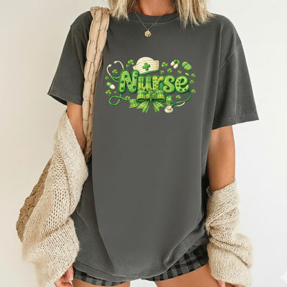 St Patrick’s Day Nurse Shirts Crochet Yarn Shamrock Sweatshirt Saint Patrick Party Tees Irish Green Sweater For Men Women Kids