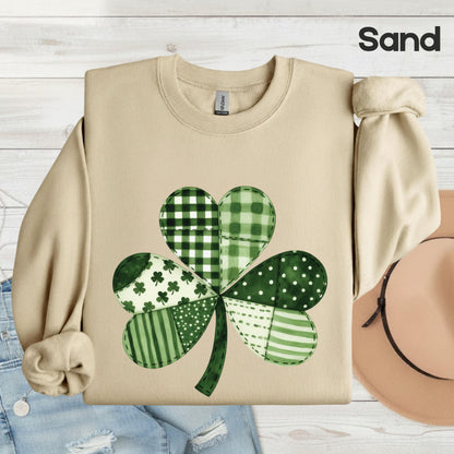 St Patrick’s Day Shirt Patchwork Shamrock Sweatshirt Saint Patrick Party Tees Irish Green Sweater For Men Women Kids