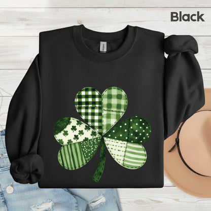St Patrick’s Day Shirt Patchwork Shamrock Sweatshirt Saint Patrick Party Tees Irish Green Sweater For Men Women Kids