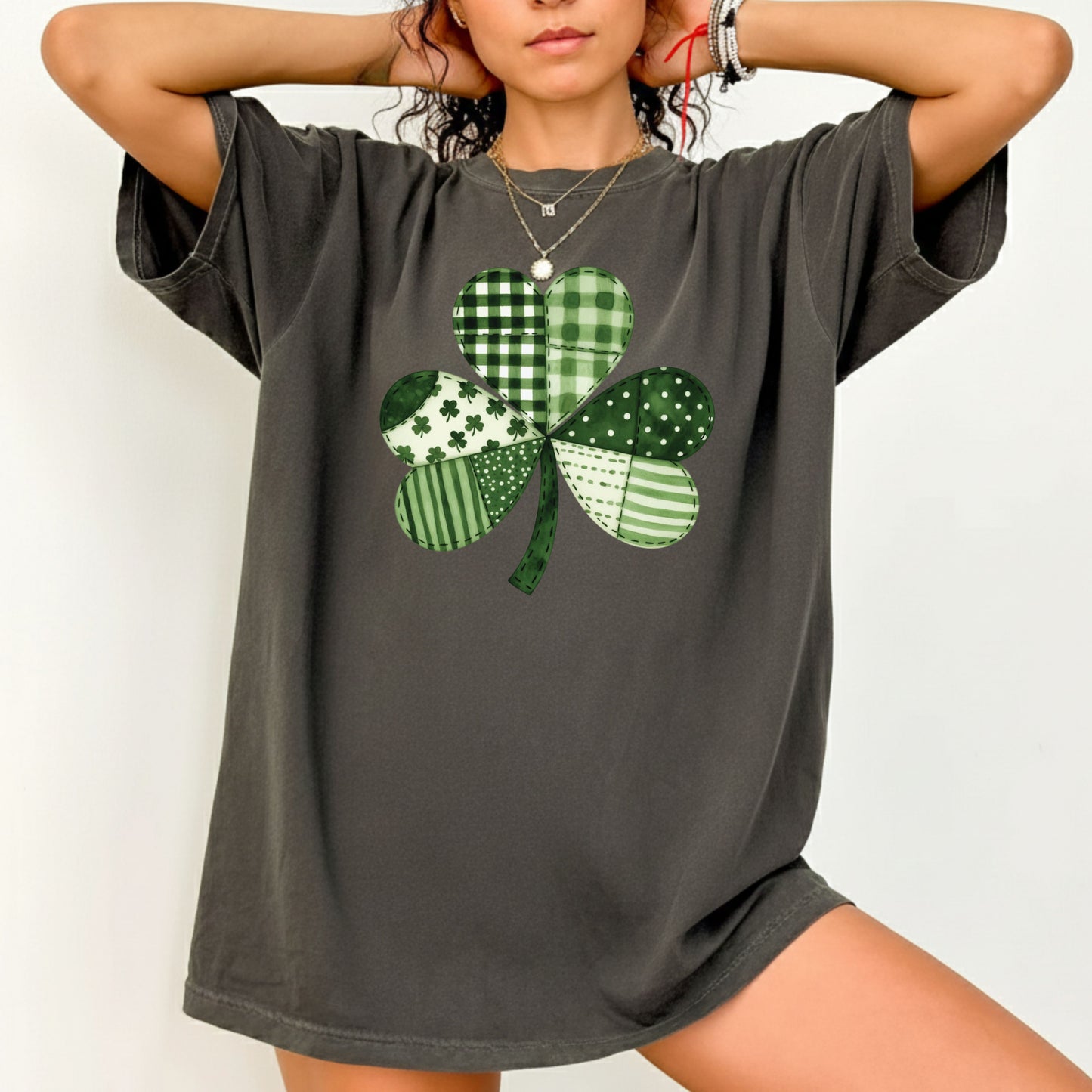 St Patrick’s Day Shirt Patchwork Shamrock Sweatshirt Saint Patrick Party Tees Irish Green Sweater For Men Women Kids
