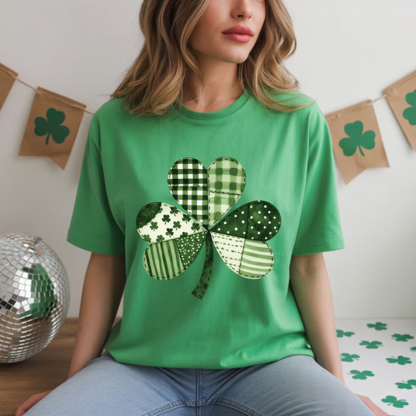 St Patrick’s Day Shirt Patchwork Shamrock Sweatshirt Saint Patrick Party Tees Irish Green Sweater For Men Women Kids
