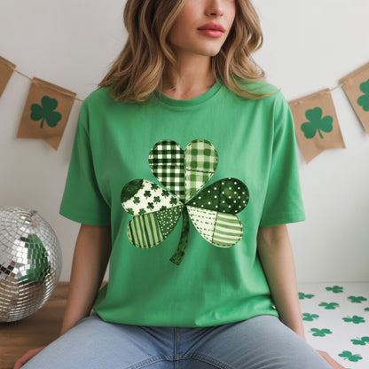 St Patrick’s Day Shirt Patchwork Shamrock Sweatshirt Saint Patrick Party Tees Irish Green Sweater For Men Women Kids
