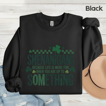St. Patrick’s Day Shirts Shenanigans Quote Shamrock Sweatshirt Saint Patrick Party Tees Irish Green Sweater For Men Women Kids