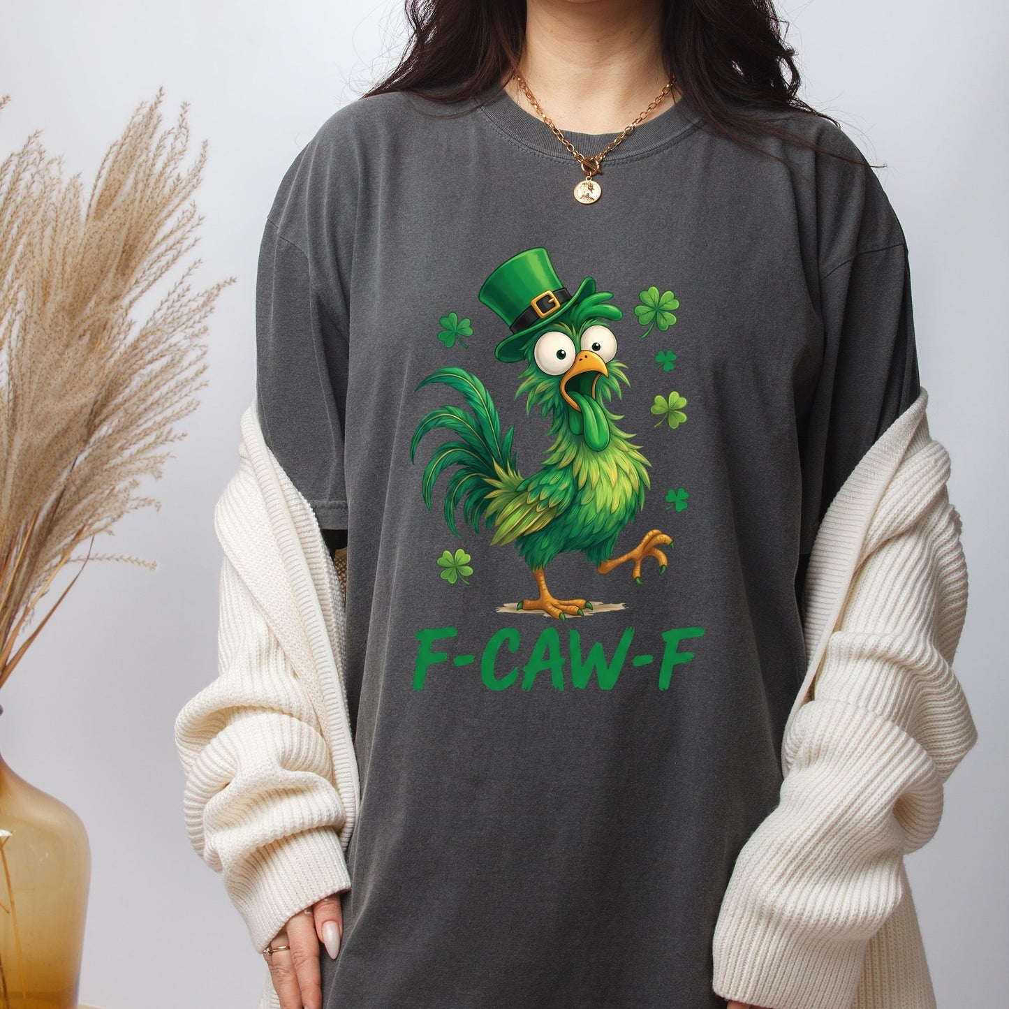 St Patrick’s DTF Transfer ready to Press Funny F-CAW-F Rooster Heat Transfer for Shirts Shamrock UV Sticker Prints Iron on Transfer