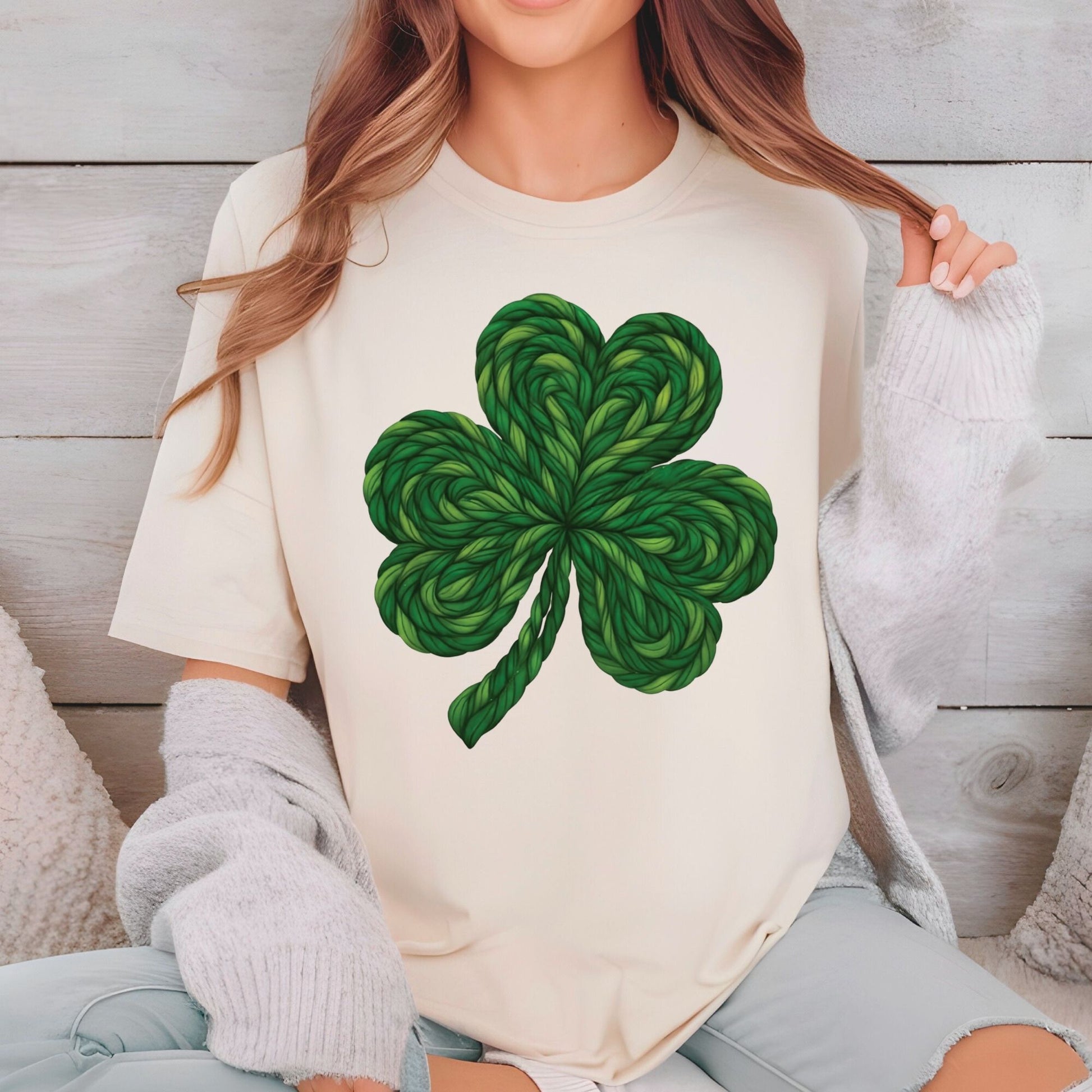 St. Patrick’s Shamrock DTF Transfer ready to Press Faux Crochet Heat Transfer for Shirts Irish UV Sticker Prints Iron on Transfer