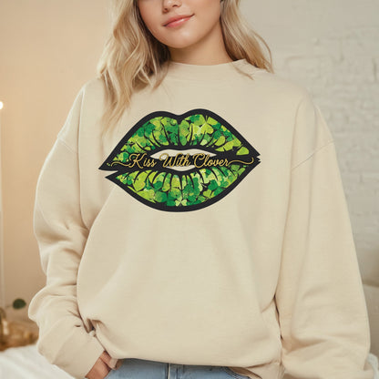 St Patricks Day Sweatshirt Kiss With Clover Viral Trend Shirts