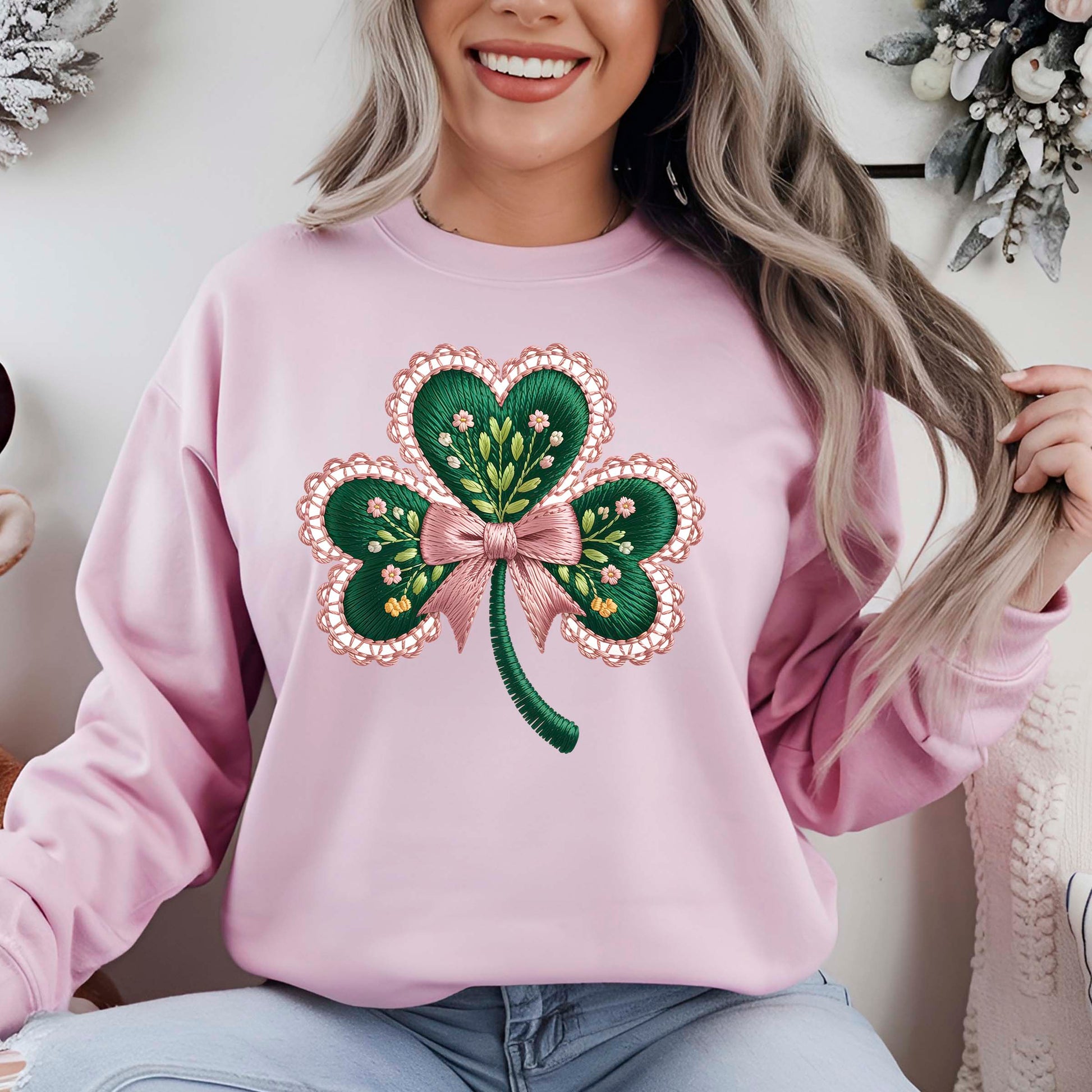 Womens St. Patrick's Day Shirt Coquette Shamrock Sweatshirt