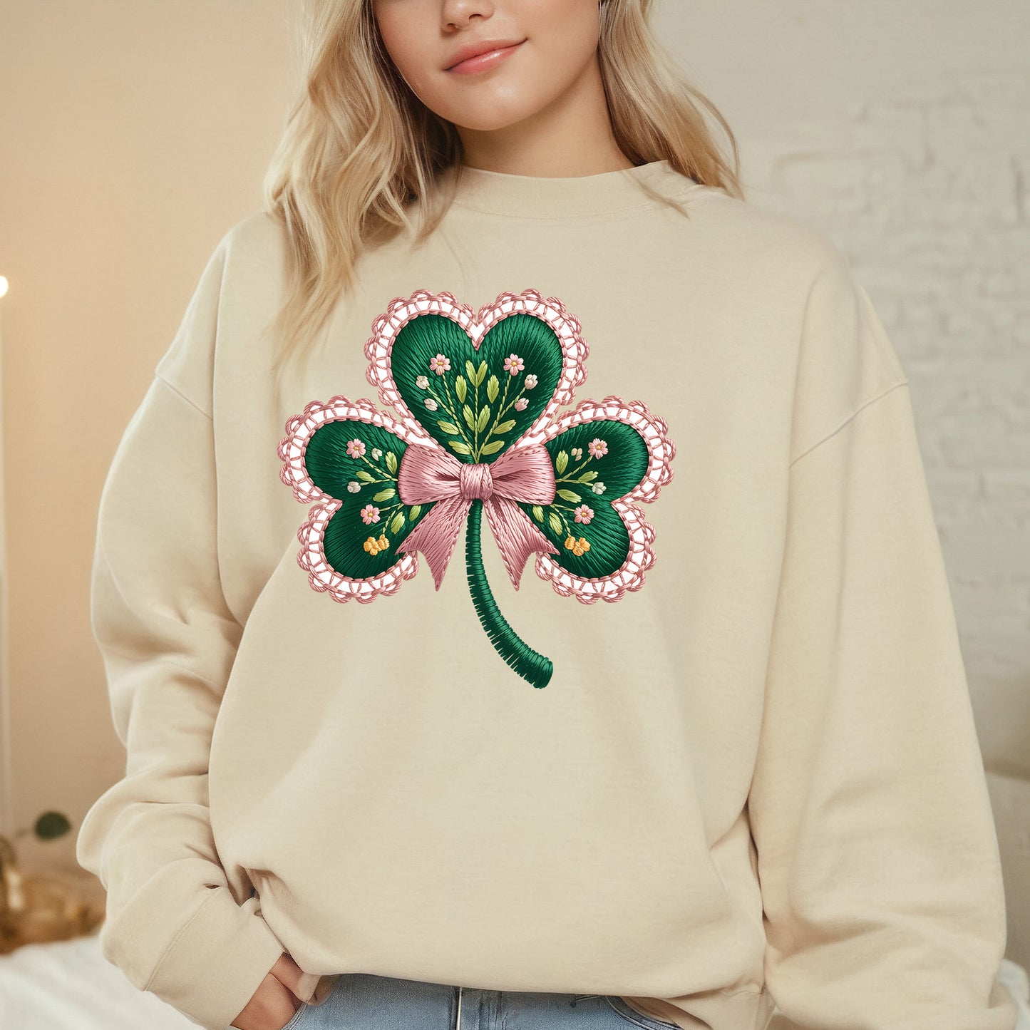Womens St. Patrick's Day Shirt Coquette Shamrock Sweatshirt