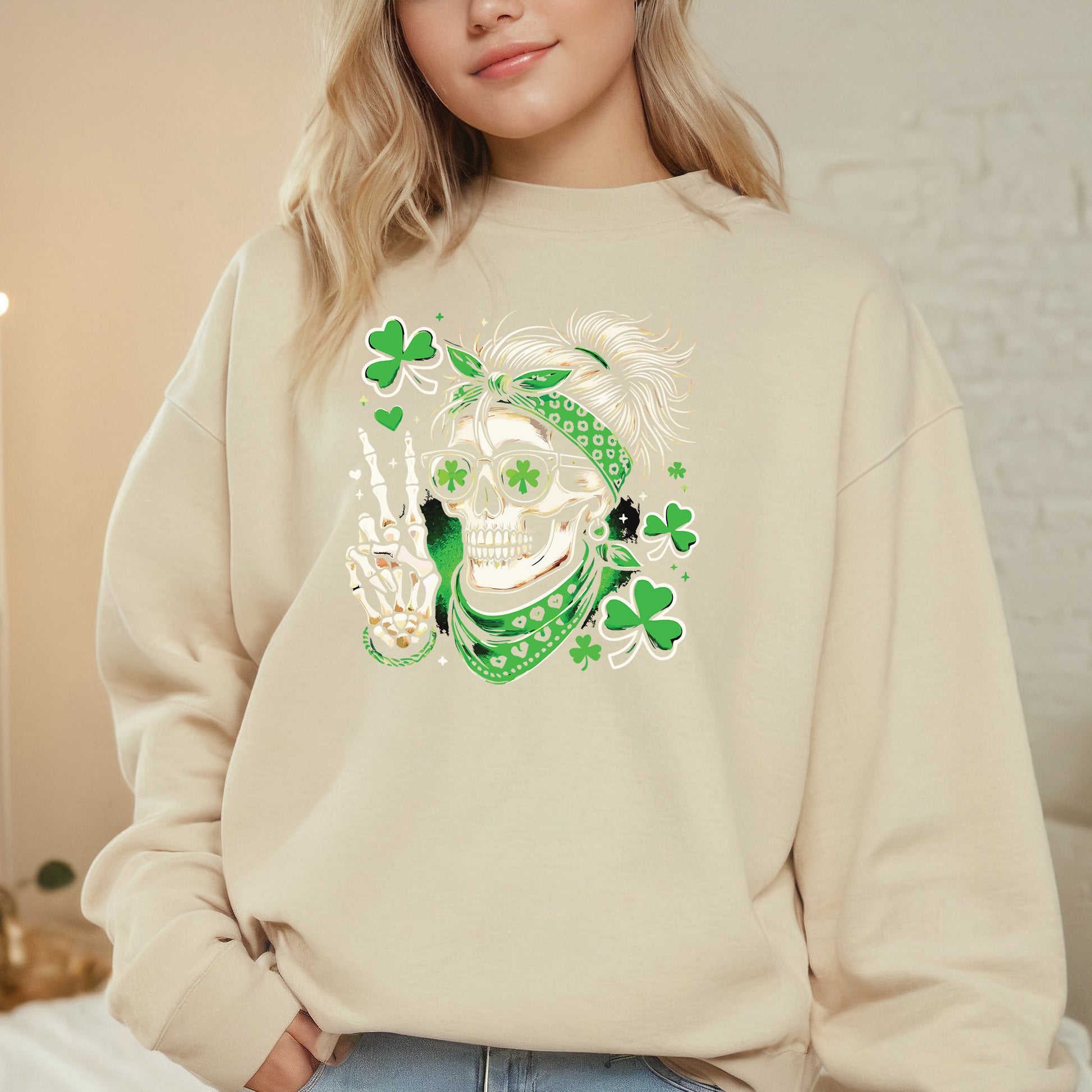 St Patrick's Day Sweatshirt Irish Skeleton Shamrock Shirts