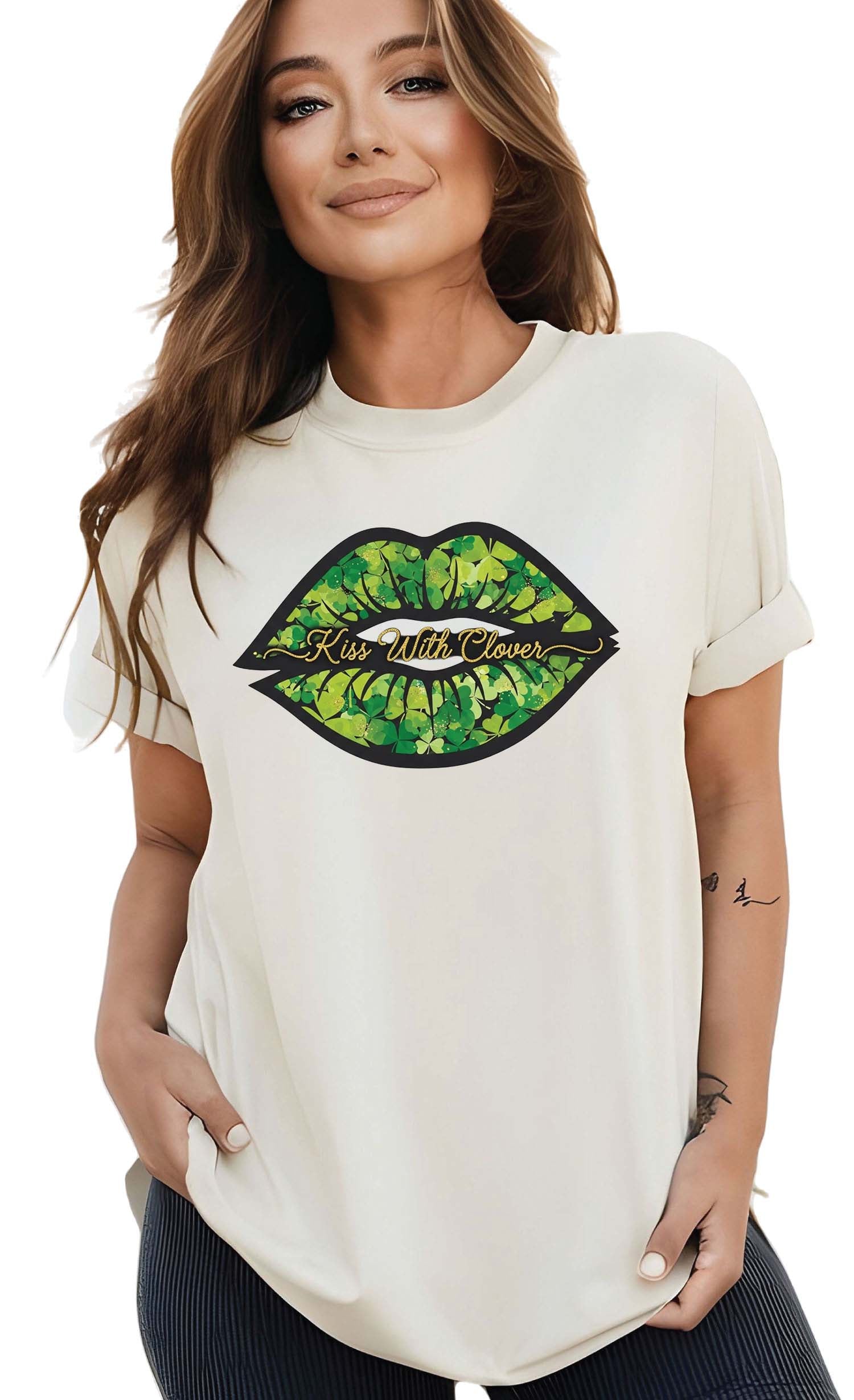 St Patricks Day Sweatshirt Kiss With Clover Viral Trend Shirts