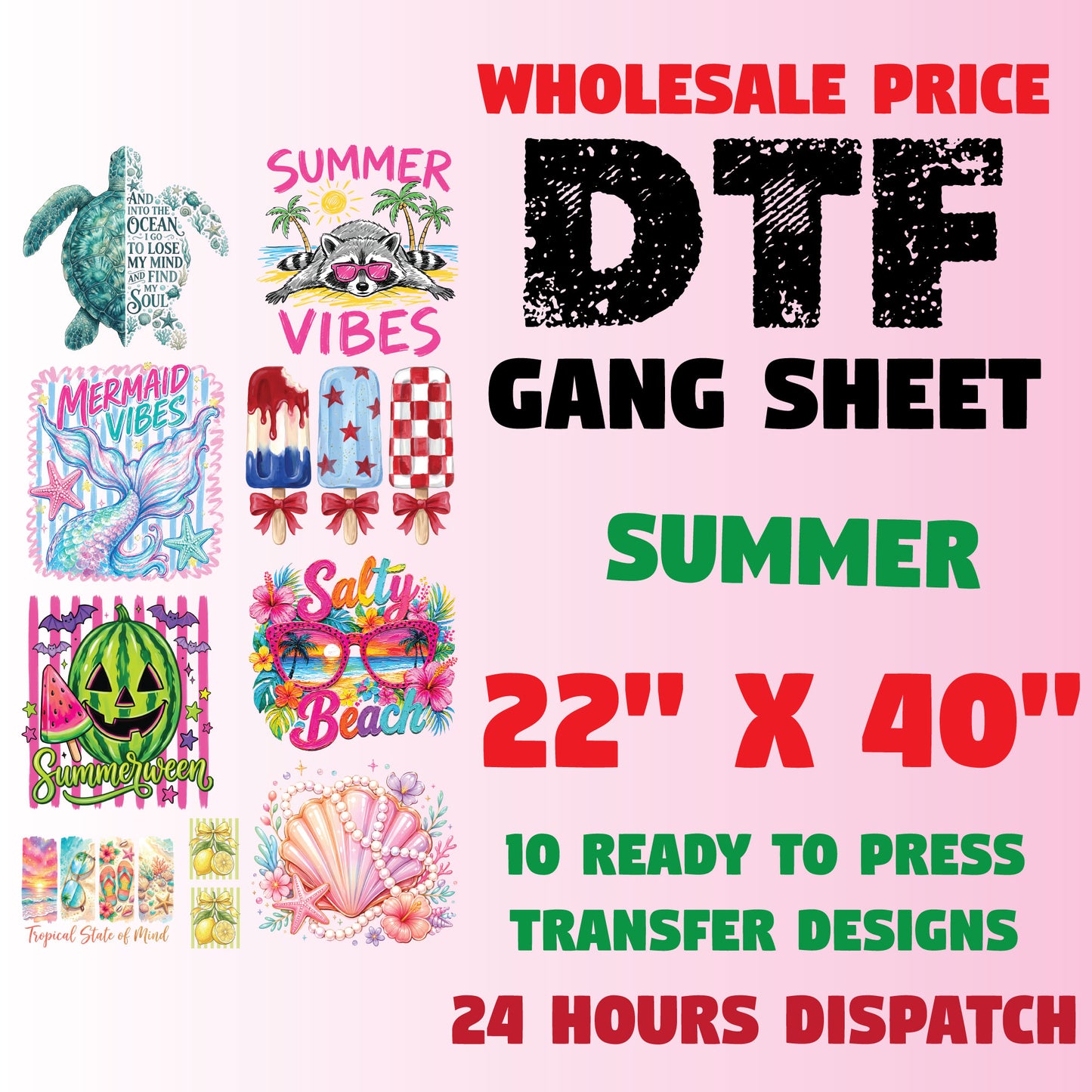 Summer Premade Gang Sheet Beach DTF Transfer Ready to Press Designs Holiday Season Summer Vibes Heat Transfer For Shirts
