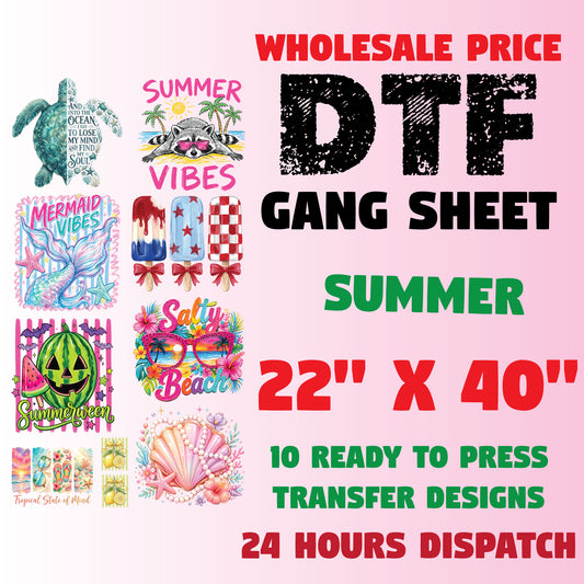 Summer Premade Gang Sheet Beach DTF Transfer Ready to Press Designs Holiday Season Summer Vibes Heat Transfer For Shirts