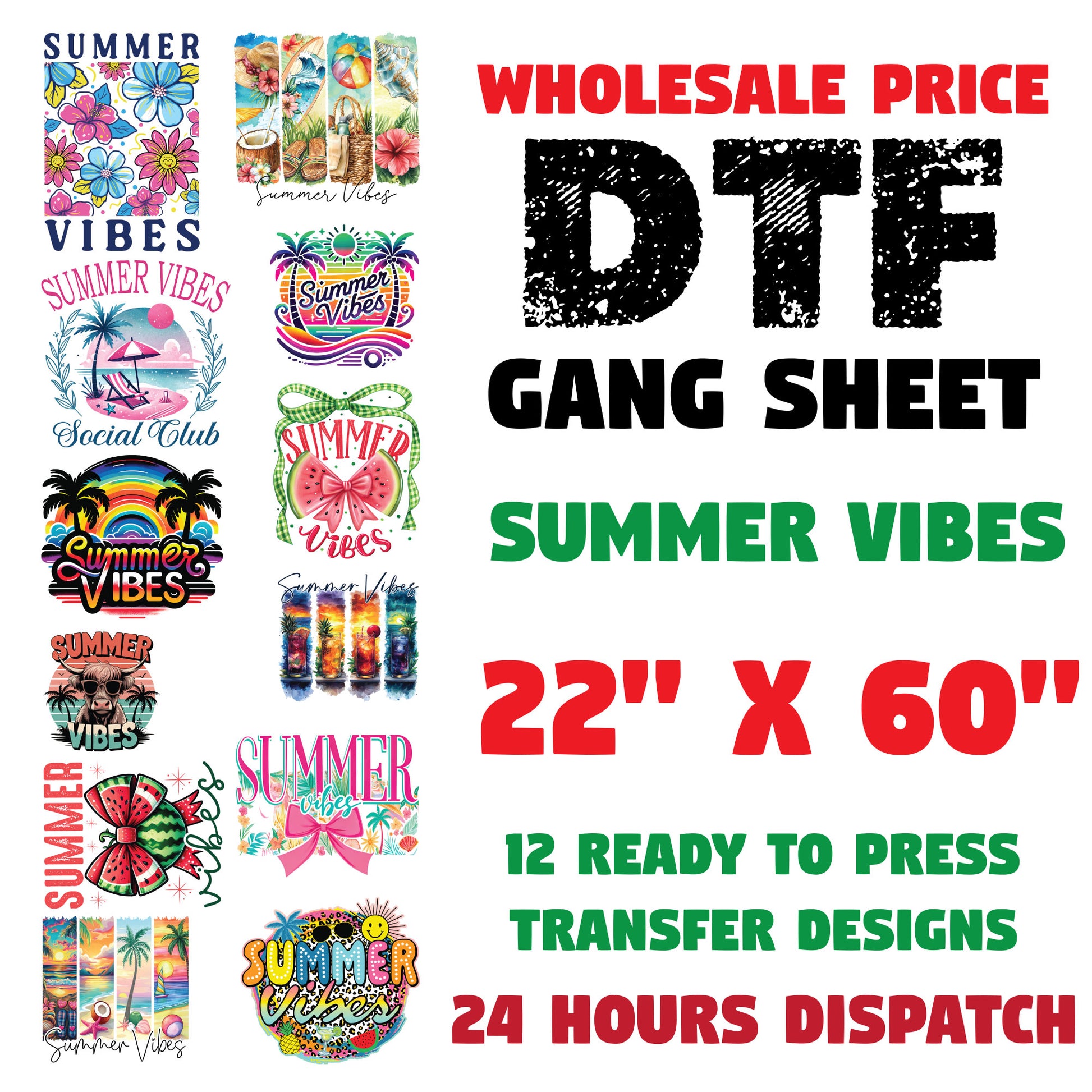 Summer Vibes DTF Transfer Gang sheet