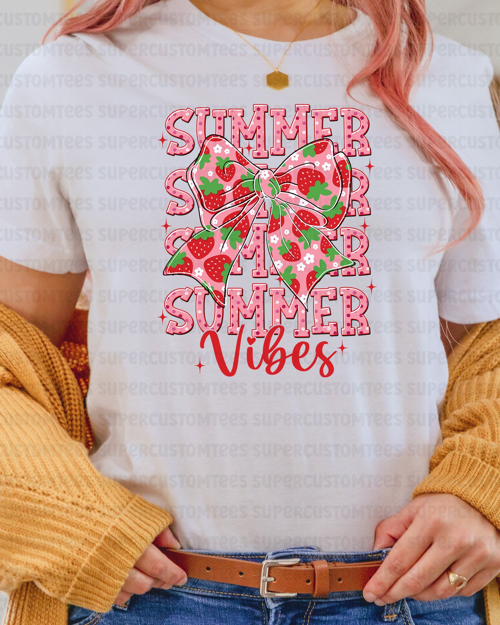 Summer Vibes Strawberry Coquette DTF Transfer Ready to Press