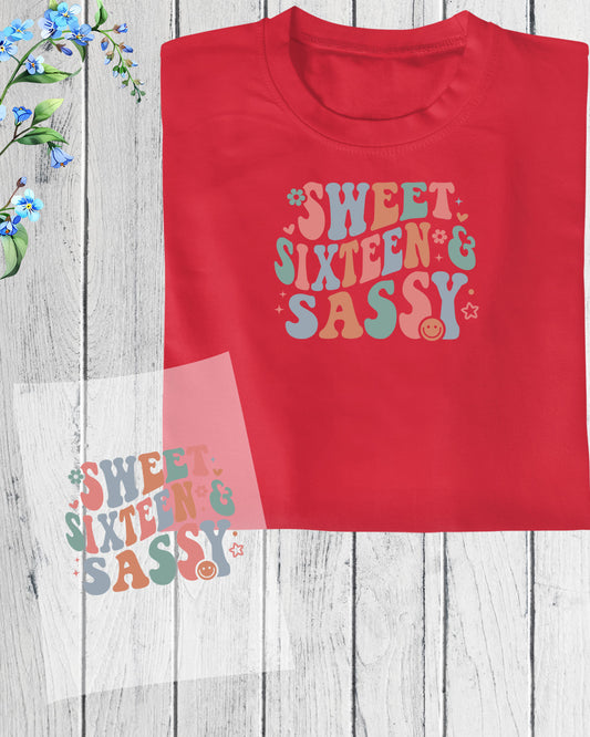 Sweet Sixteen and Sassy Birthday DTF Transfer Film