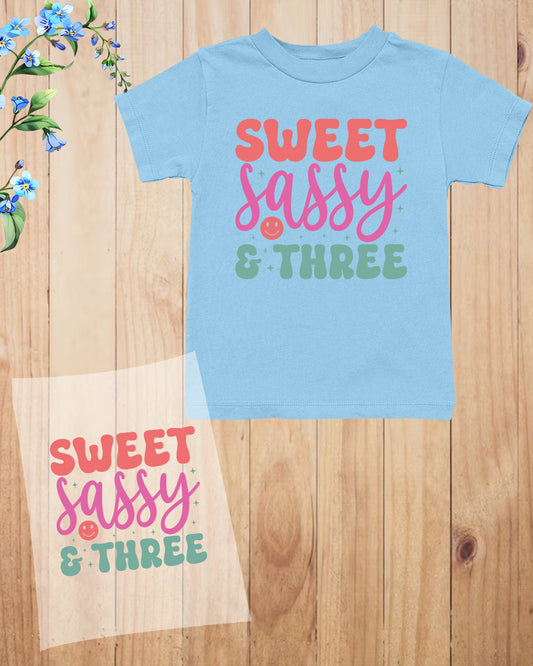 Sweet Sassy & Three Birthday DTF Transfer Film