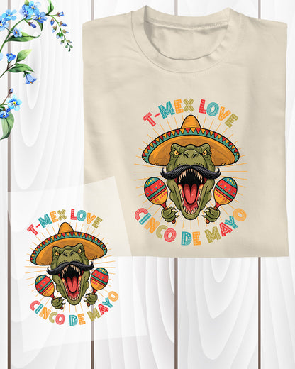 T-Mex Love Cinco De Mayo Dinosaur DTF Transfer