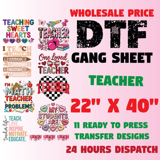 Teacher Premade Gang Sheet Teacher DTF Transfer Ready to Press Designs Teach Heat Transfer For Shirts Teacher Life Gifts