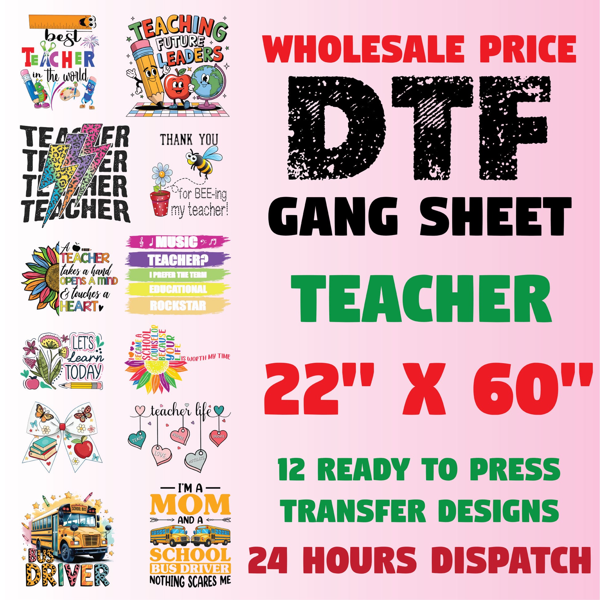 Teacher Appreciation DTF Transfer Gang sheet