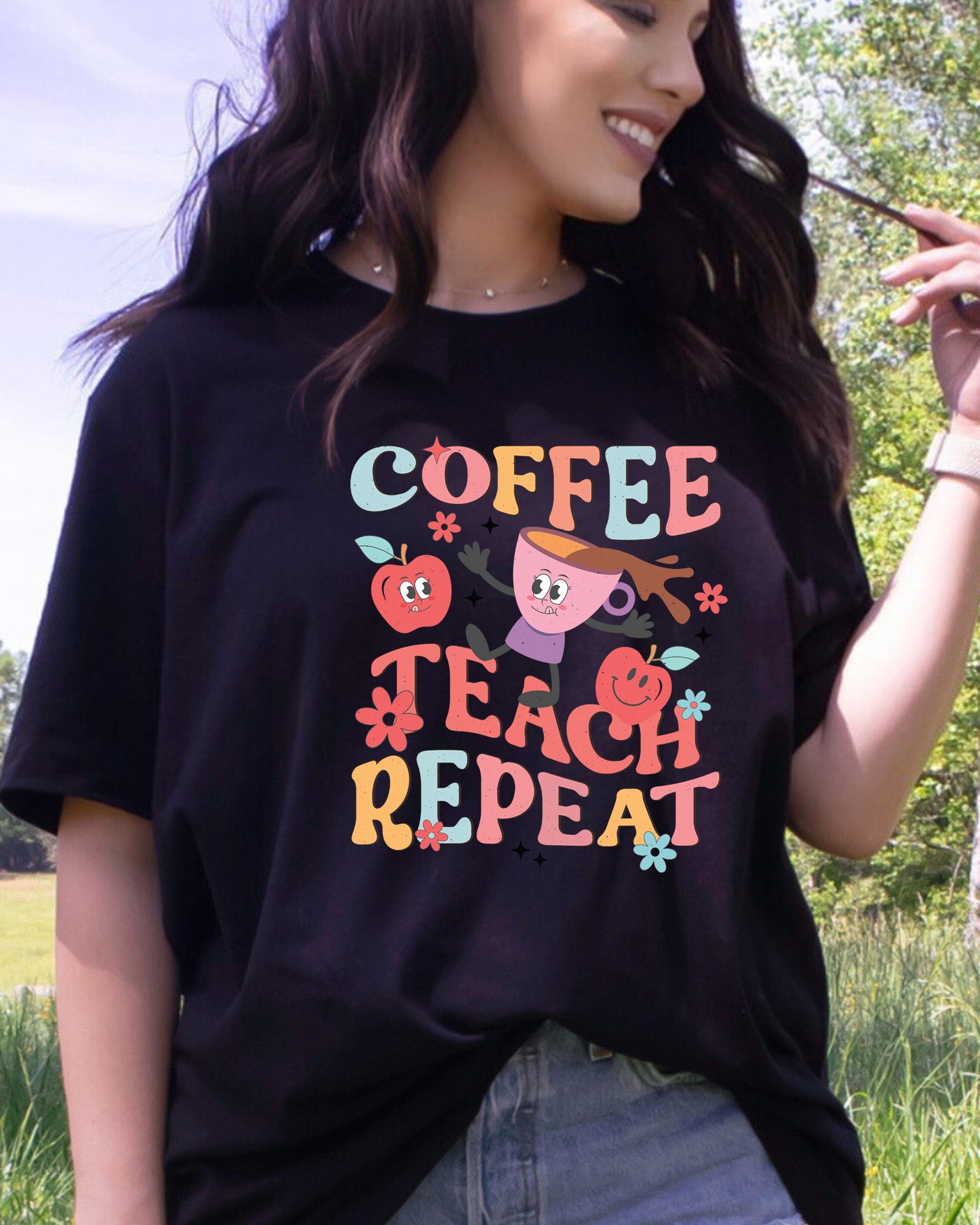 Teacher Gift Coffee Teach Repeat DTF Transfer