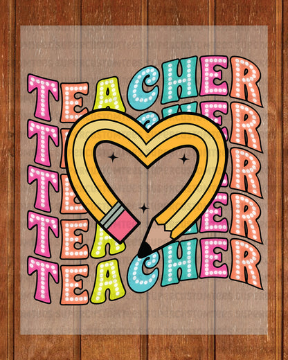 Teacher Heart DTF Transfer Ready to Press