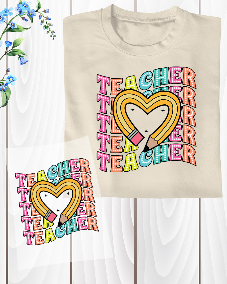 Teacher Heart DTF Transfer Ready to Press