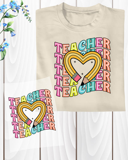 Teacher Heart DTF Transfer Ready to Press