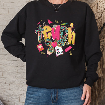 Preppy Leopard TEACH Coquette Bow Sweatshirt, First Day of School Teacher Shirts, Custom Back to School Sweater, Appreciation Gifts
