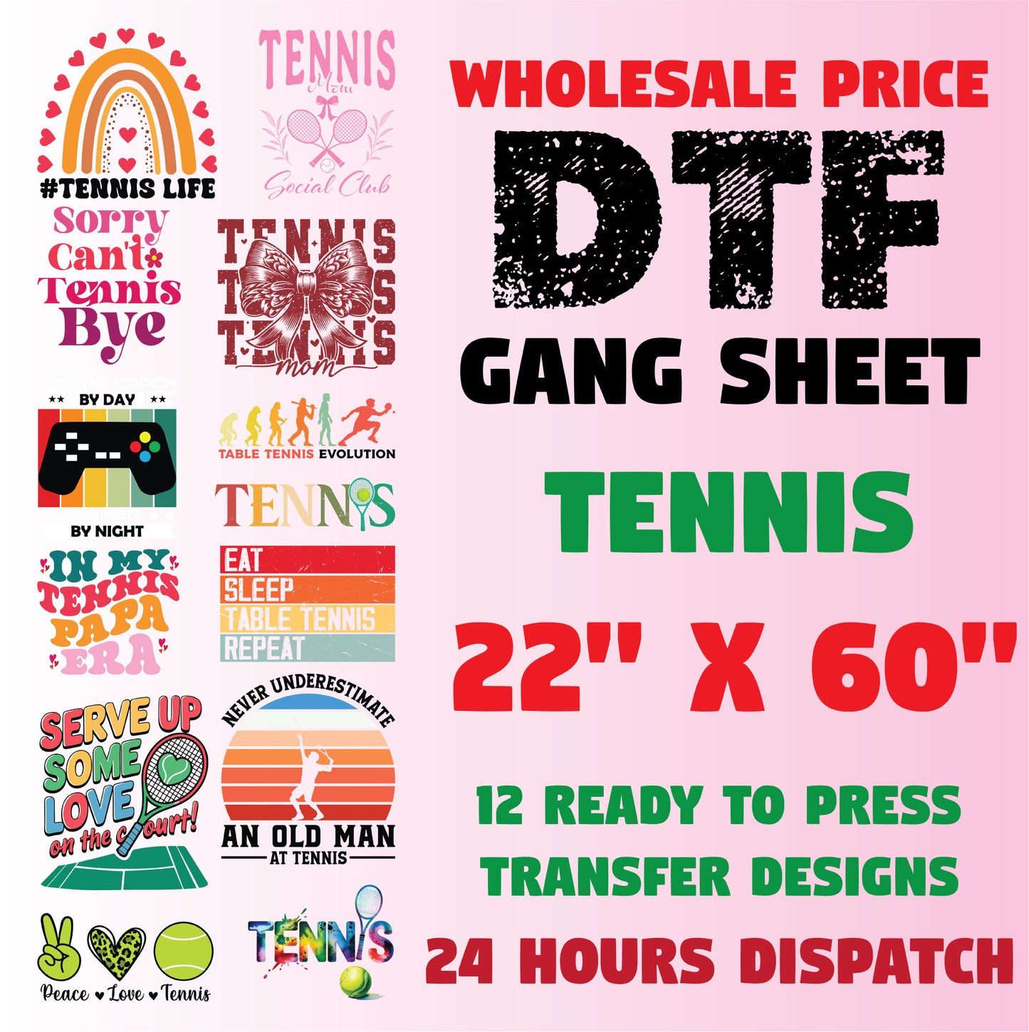 Tennis DTF Transfer Premade Gang sheet