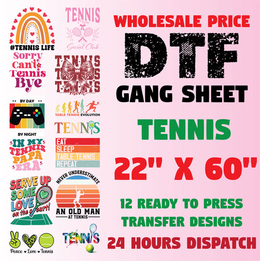 Tennis DTF Transfer Premade Gang sheet