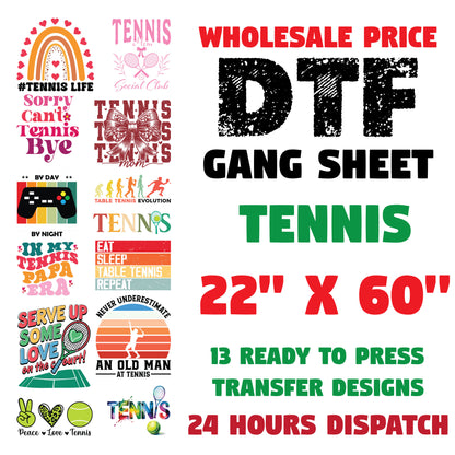 Tennis DTF Transfer Premade Gang sheet