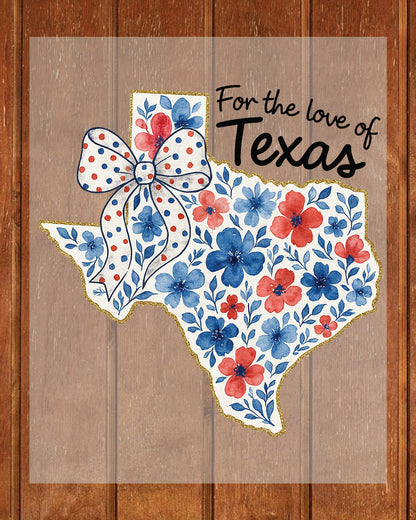 Texas Floral Patriotic Bow State DTF Transfer
