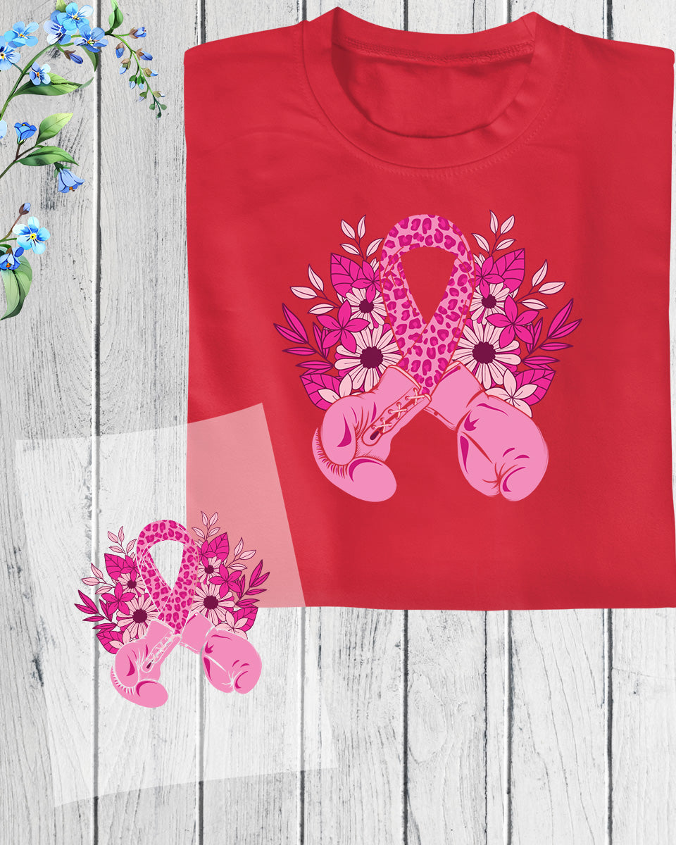 Breast Cancer Boxing Gloves Floral DTF Transfer Film