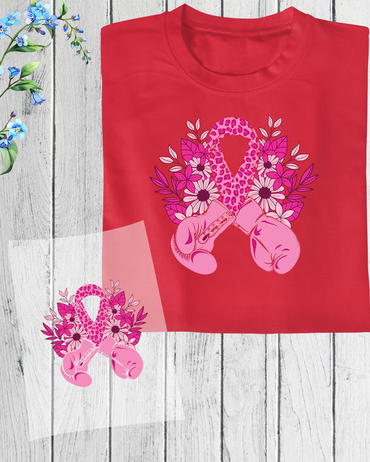 Breast Cancer Boxing Gloves Floral DTF Transfer Film