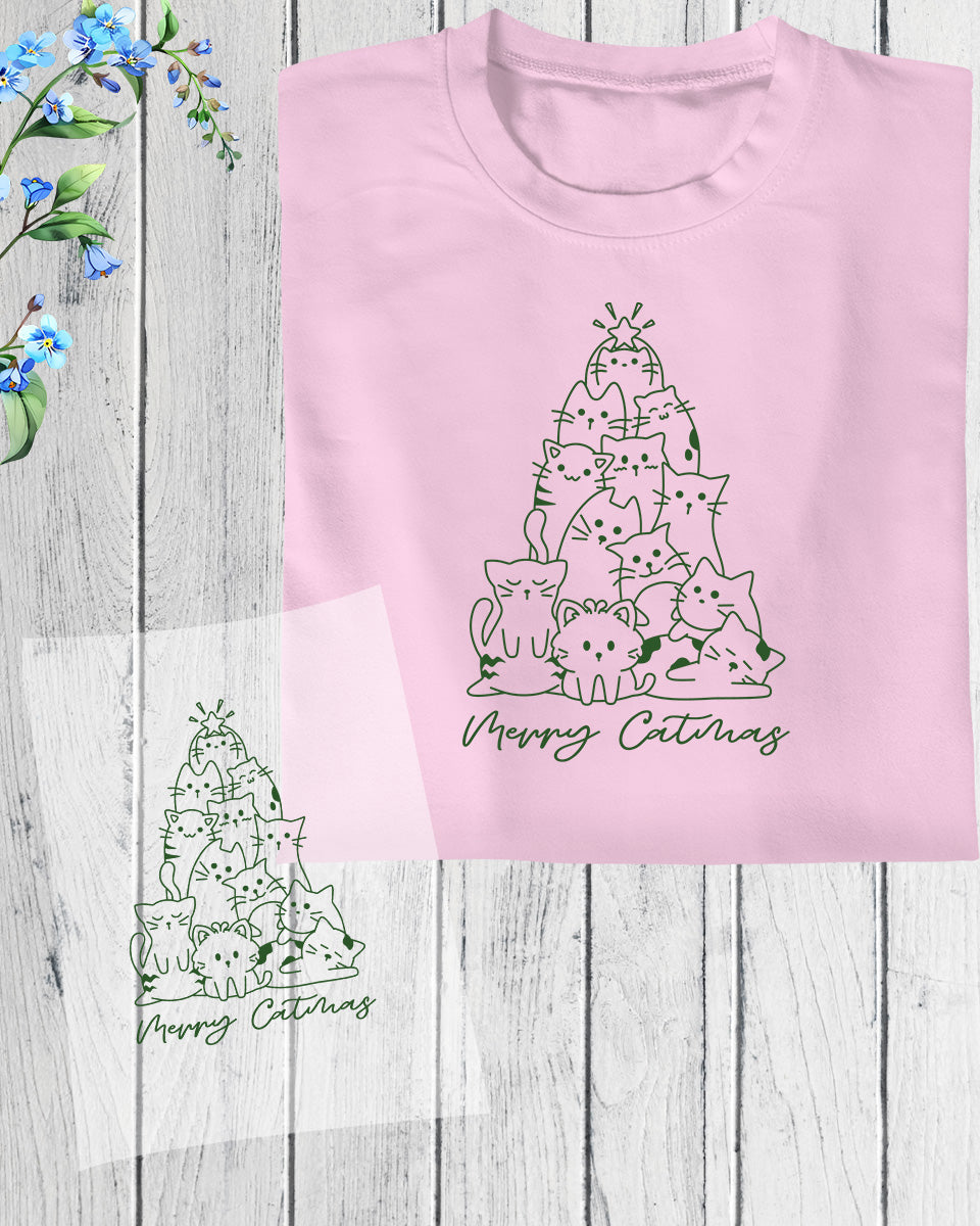 Merry Catmas Cat Tree DTF Transfer Film