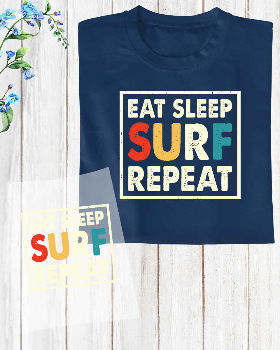 Eat Sleep Surf Repeat Trendy Vintage DTF Transfer Film