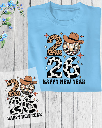 Funny New Years 2026 DTF Transfer, Ready to Press Heat Transfer for Shirts, Fun Festive New Year 2026 Design, UV Sticker