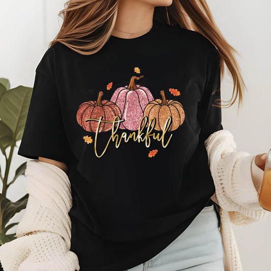 Thankful Glitter DTF Transfer Ready to Press Holiday Heat Transfer for Shirts Festive Thankful Glitter UV Sticker Print