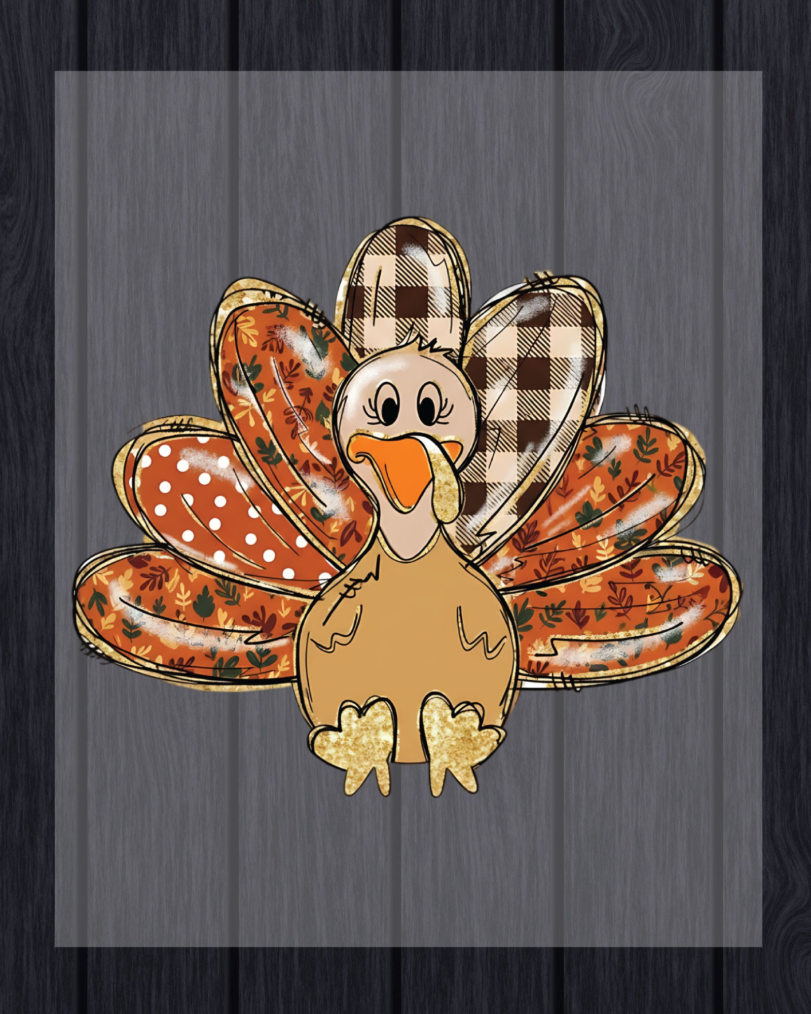 Thanksgiving Turkey Faux Glitter DTF Transfer