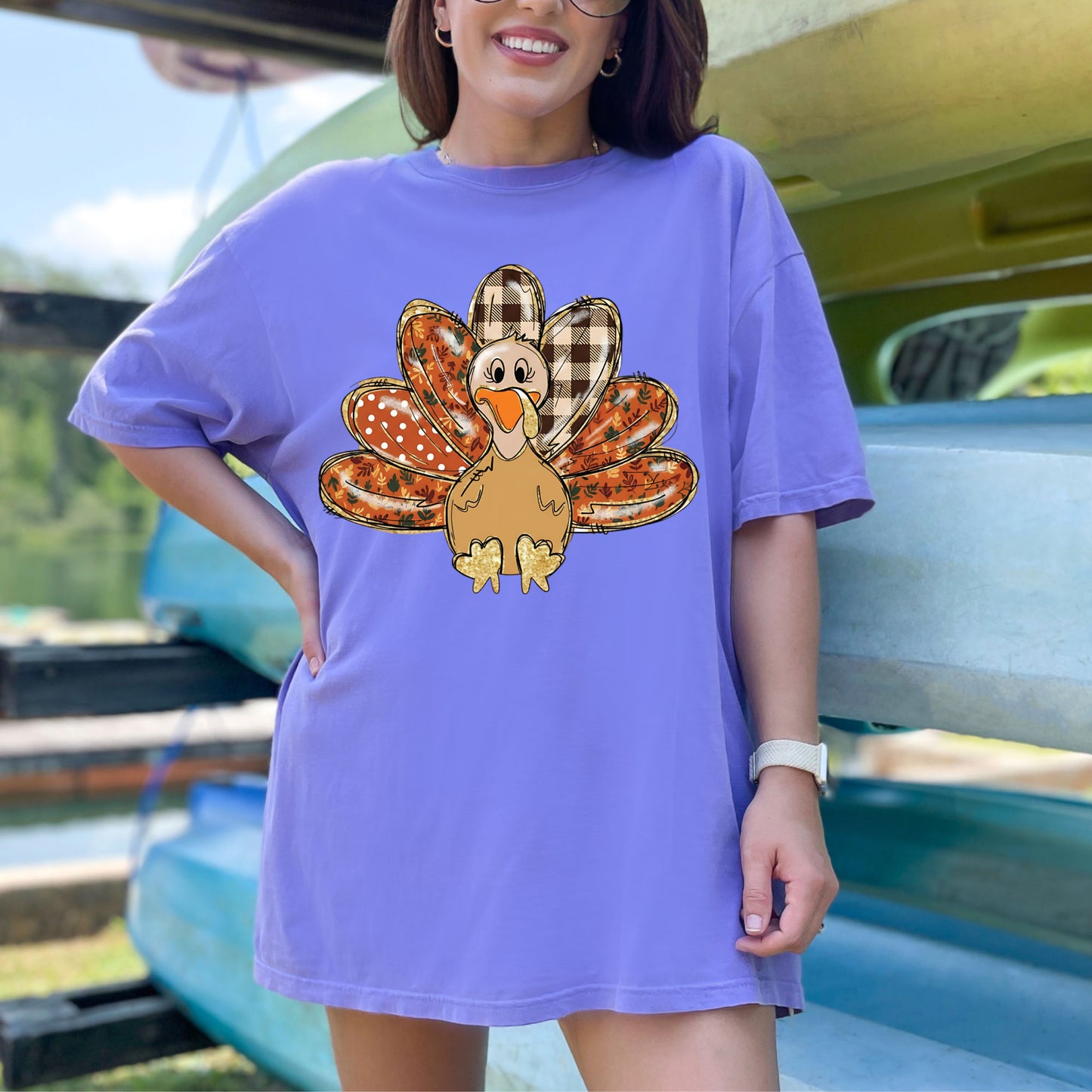 Turkey Gobble Girl Glitter DTF Transfer Ready to Press Heat Transfer for Shirts DIY Thanksgiving Tee UV Sticker Craft