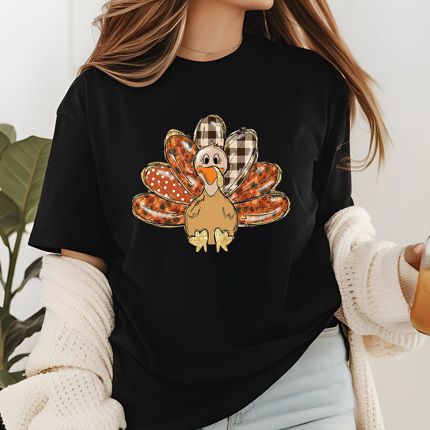 Turkey Gobble Girl Glitter DTF Transfer Ready to Press Heat Transfer for Shirts DIY Thanksgiving Tee UV Sticker Craft