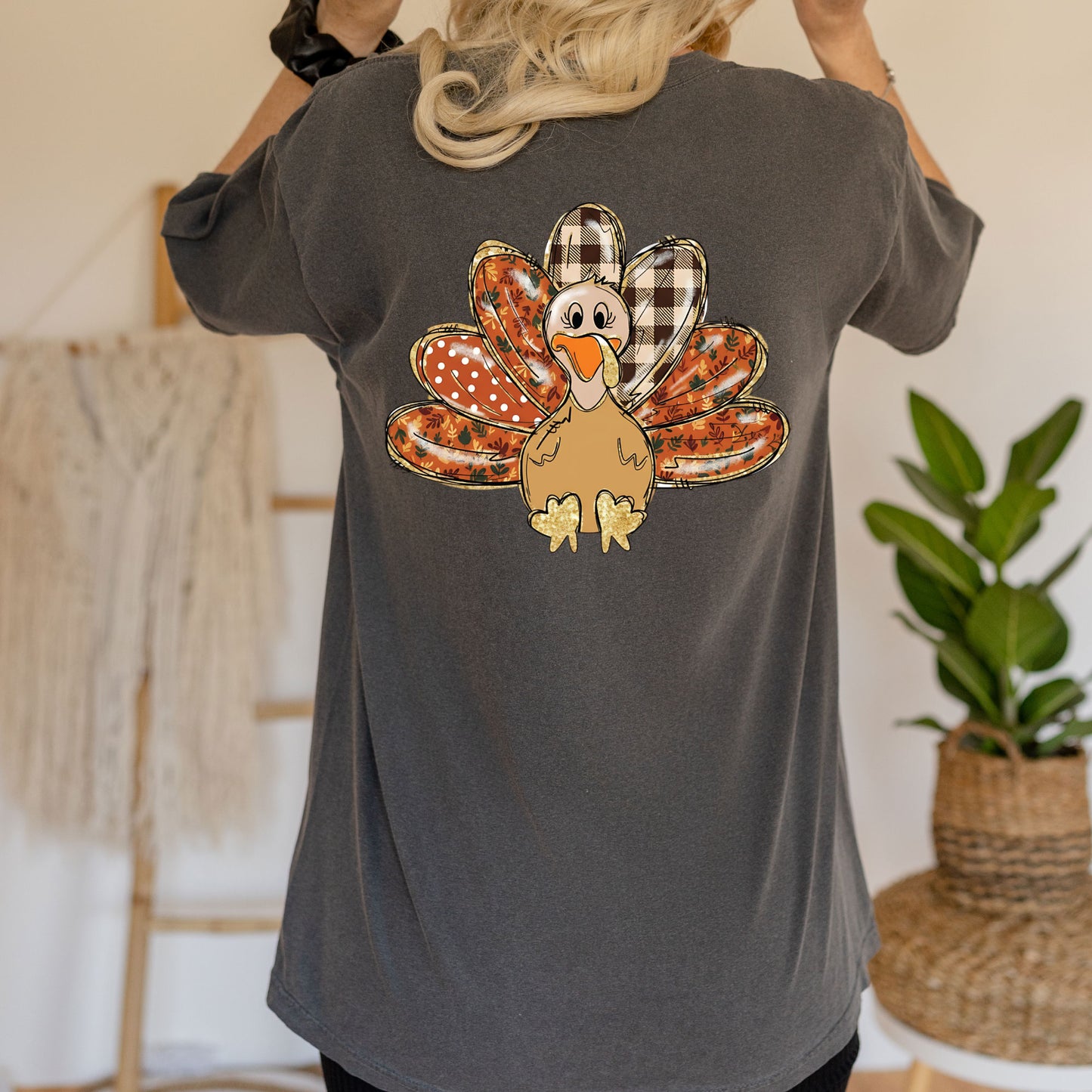 Turkey Gobble Girl Glitter DTF Transfer Ready to Press Heat Transfer for Shirts DIY Thanksgiving Tee UV Sticker Craft