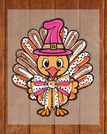 Thanksgiving Turkey Glitter Character DTF Transfer