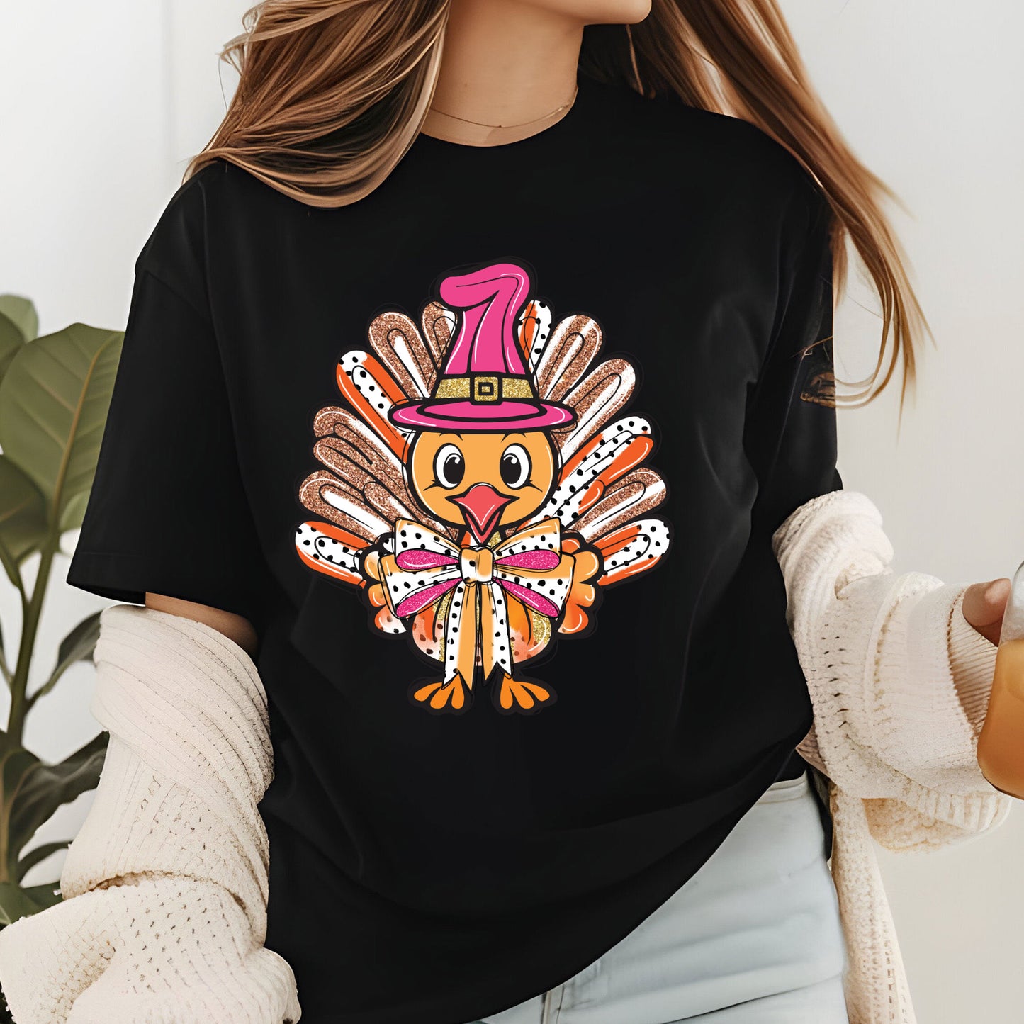 Thanksgiving Turkey Glitter Character DTF Transfer Ready to Press Holiday Heat Transfer for Shirts Turkey Glitter UV Sticker